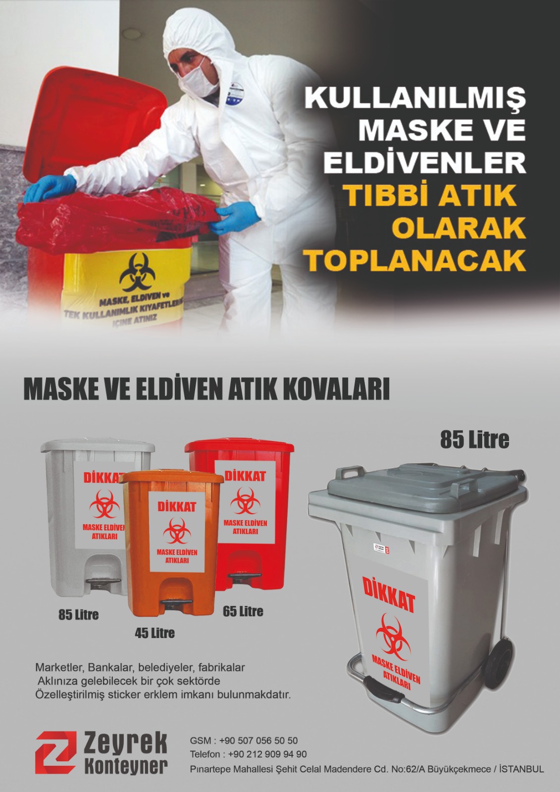 maske ve eldiven atıkları kovası 