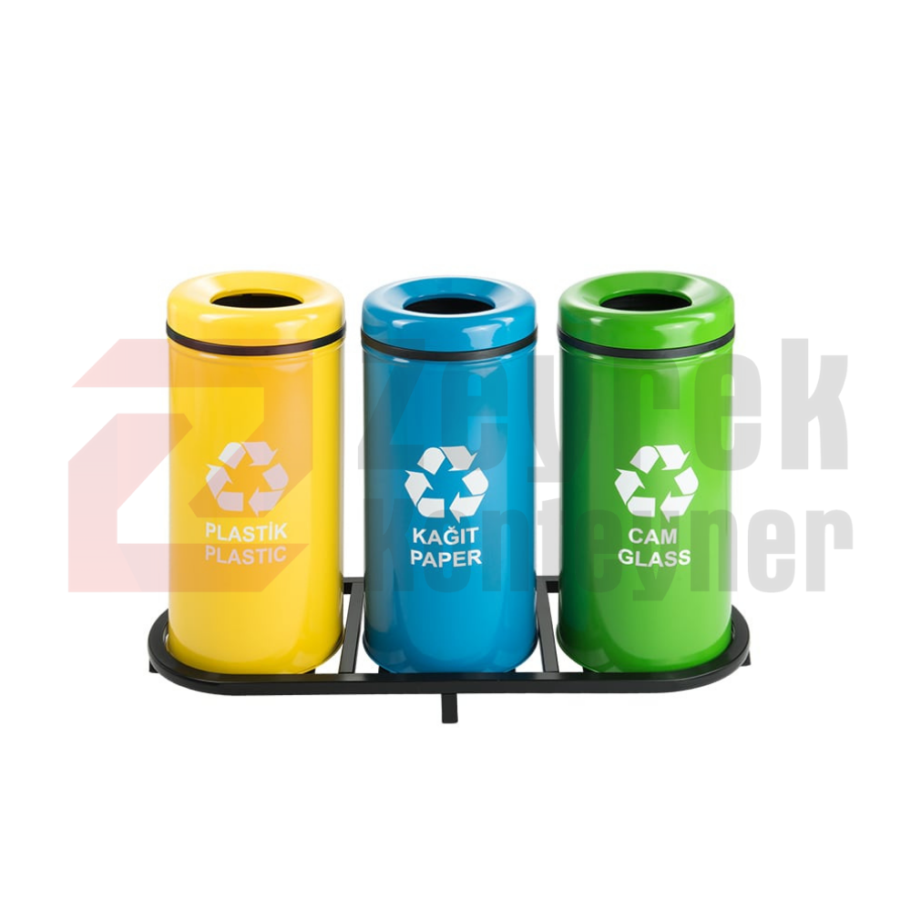 1003B Boyalı 3 Bölmeli Sıfır Atık Geri Dönüşüm Seti