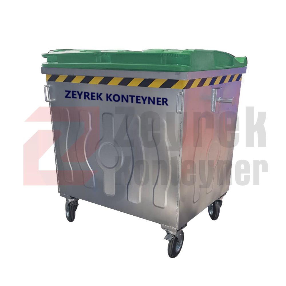 1100 Litre Metal Galvaniz Plastik Kapaklı Çöp Konteyneri