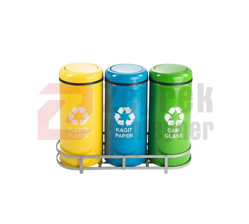 1001B Boyalı 3 Bölmeli Sıfır Atık Geri Dönüşüm Seti